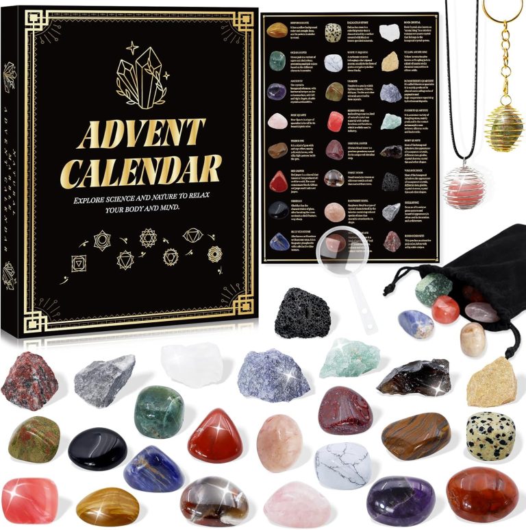 Advent Calendar 2024 Crystal for Kids – 24 Days Christmas Countdown Surprise with Natural Gemstones,Mineral ,Healing Stone for Learning and Collection,Science Gift for Girls & Boys & Geology Enthusiasts
