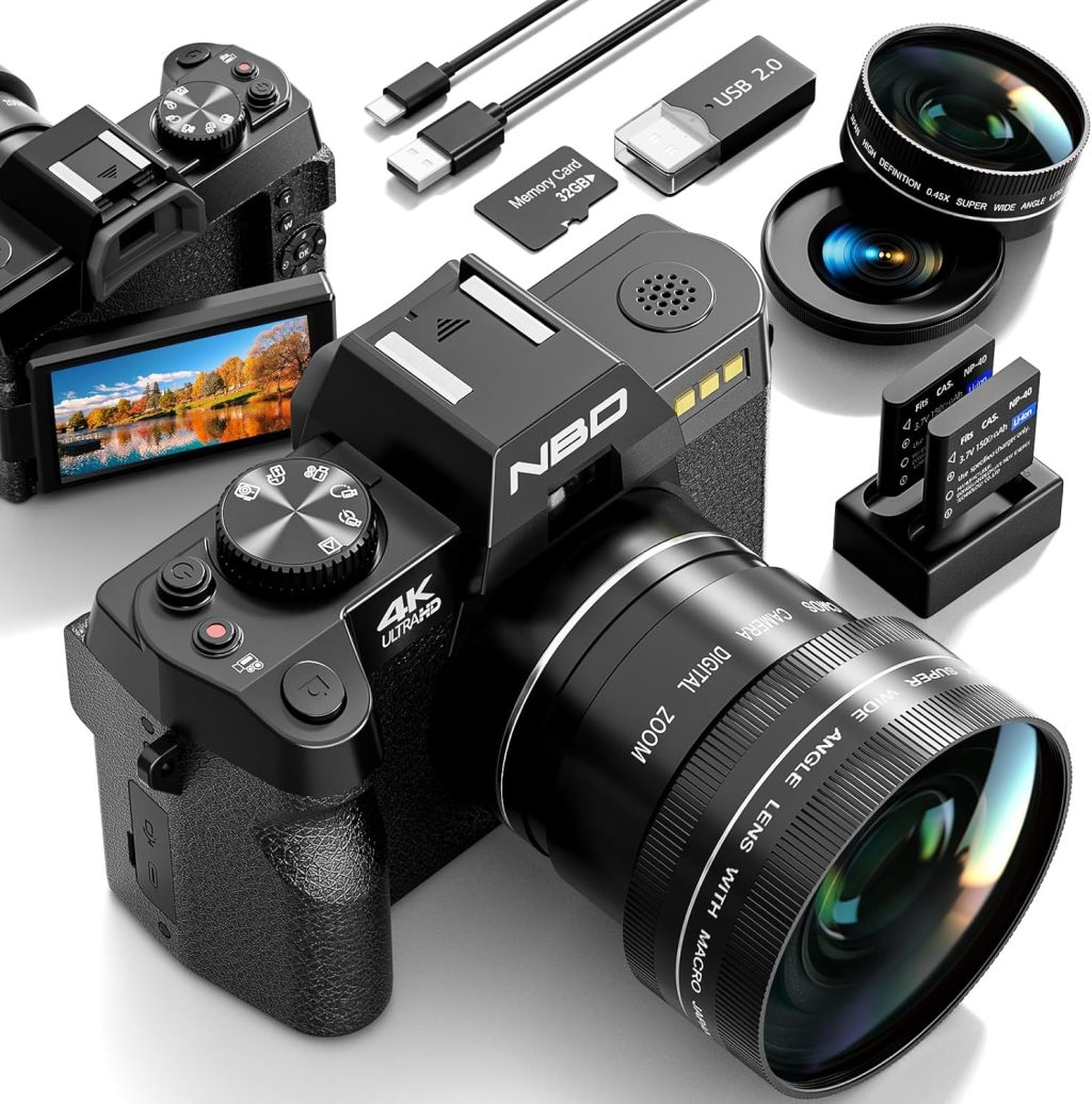 48MP Digital Cameras for Photography with WiFi & App Control,4K Autofocus Vlogging Camera for YouTube with 16X Zoom, Anti-Shake, 32GB TF Card, Dual Batteries, 52mm Wide Angle & Macro Lens