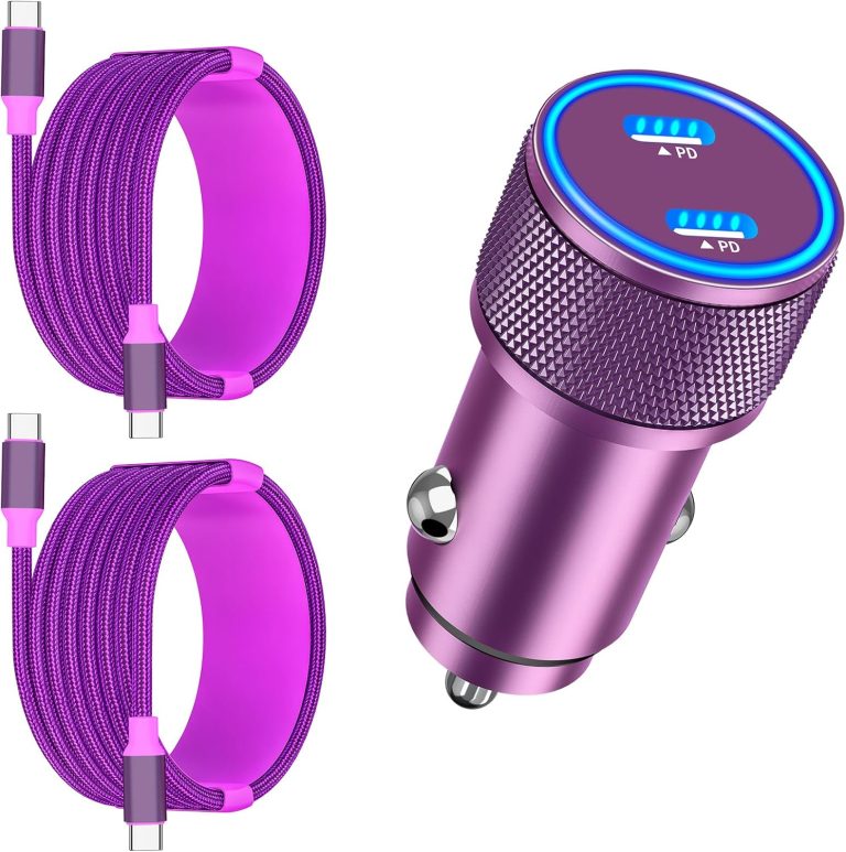 【MFi Certified】iPhone 16 Fast Car Charger, Linocell 90W Dual PD Car Power Cigarette Lighter USB-C Car Carplay Fast Charger+2Pack Type-C Braided Cable for iPhone 16 Pro/15/Galaxy S24/S23/Pixel/iPad Pro