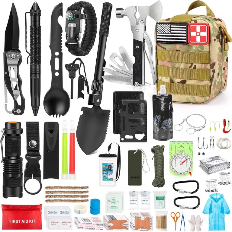 235Pcs Emergency Survival Kit and First Aid Kit Professional Survival Gear Tool with IFAK Molle System Compatible Bag, Gift for Men Camping Outdoor Adventure Boat Hunting Hiking & Earthquake