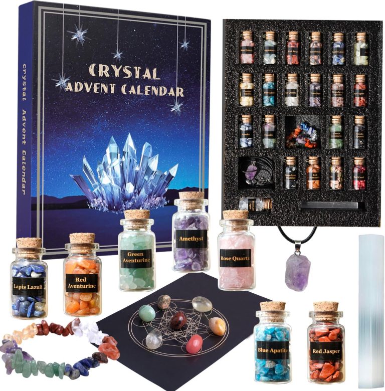 Crystal Advent Calendar 2024 Healing Crystal Natural Gemstone 24 Days Christmas Countdown Calendar for Adult – Natural Crystals Chips Bottles Gift Set for Witch Beginne