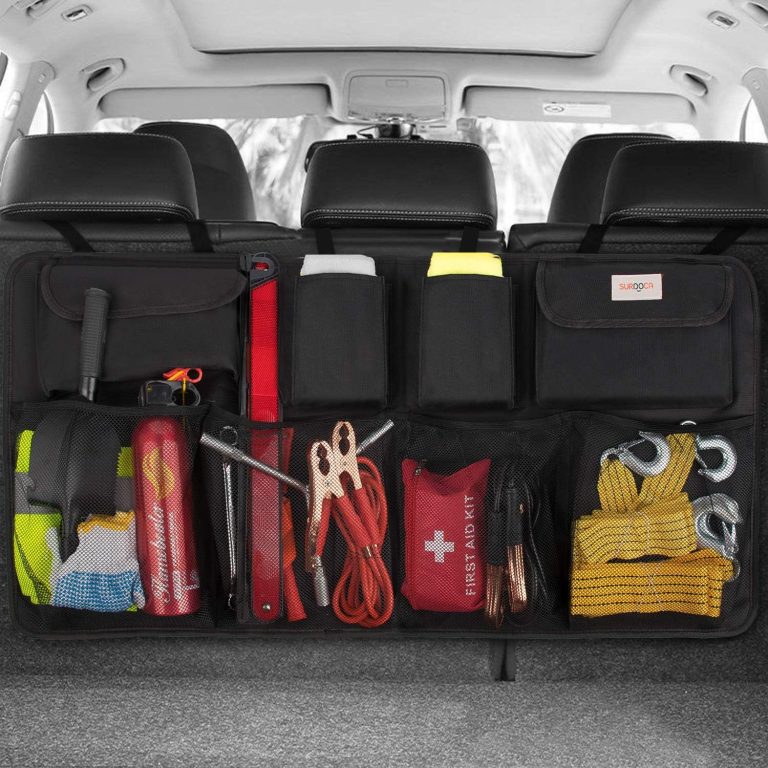 SURDOCA Oversized Trunk Organizer for Car, 3rd Gen Upgraded Car Trunk Organizer SUV with 4 Non-slip Strips, Hanging Car Storage Organizer with 8 Large Pockets, Car Accessories Interior–(43.3×18.9 in)