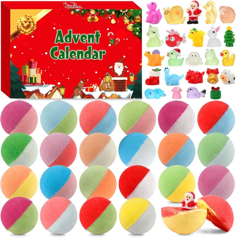 Advent Calendar 2024, 24 Pcs Bath Bombs for Kids Christmas Gifts for Teens Girls Boys Bubble Bath Bomb with Toys Inside Stocking Stuffers Natural Organic Self Care Gifts for Women Men Stress Relief