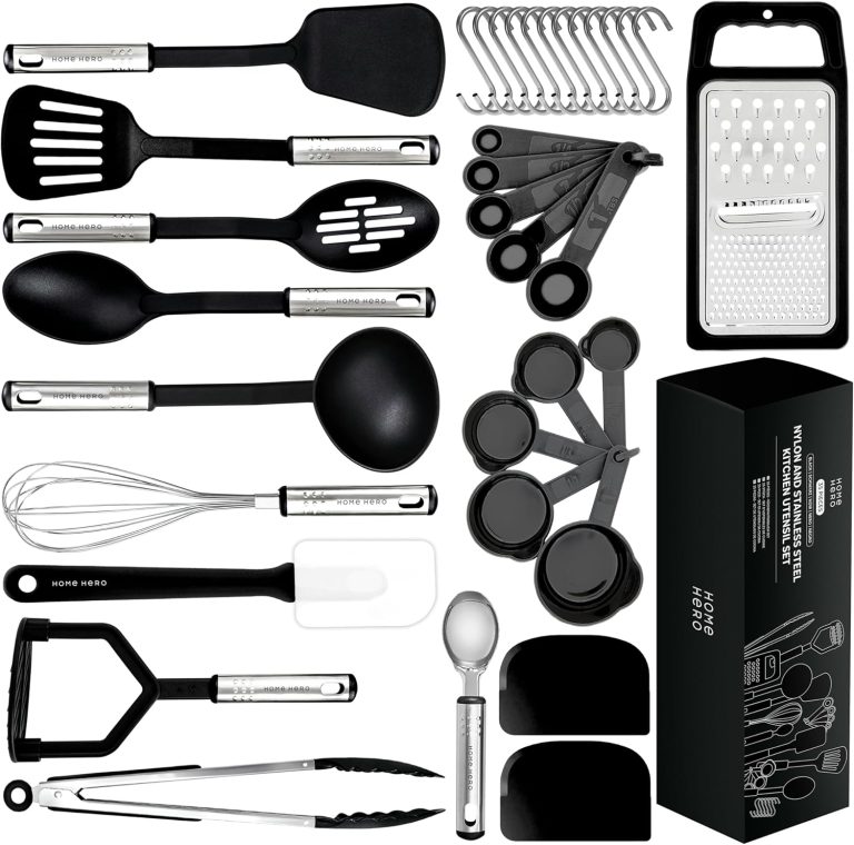 Home Hero Silicone Spatula Set with Ergonomic Handles – Stainless Steel High Heat Resistant Solid & Slotted Turner, BPA Free Non Stick Kitchen Utensils Set – Rubber Spatula (35 Pcs – Black)
