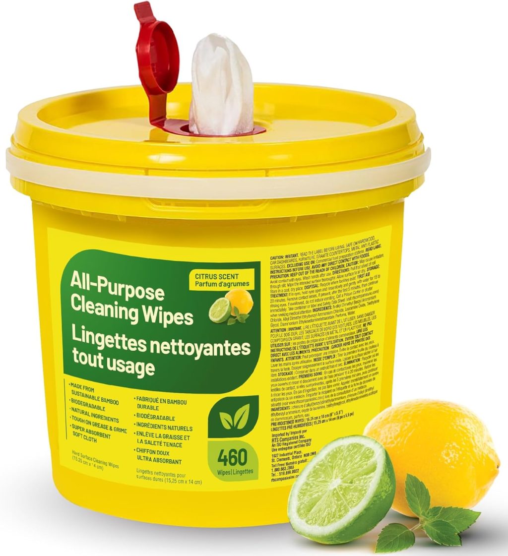 RTS Companies Inc All-Purpose Cleaning Wipes, Citrus Scent, Biodegradable, Multi-Surface, 460 Wipes Bucket RTS Companies Inc All-Purpose Cleaning Wipes, Citrus Scent, Biodegradable, Multi-Surface, 460 Wipes Bucket