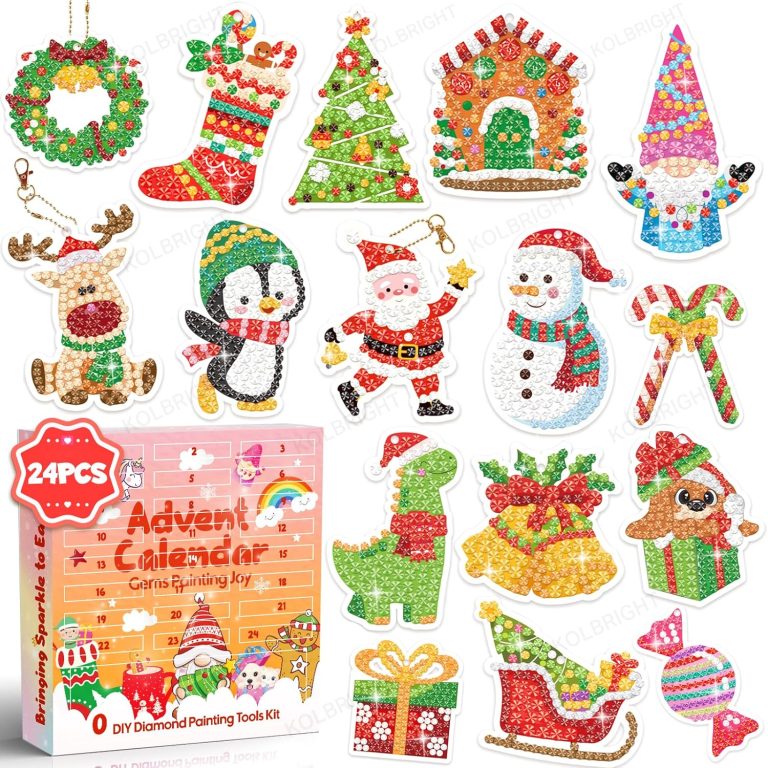 Diamond Painting Advent Calendar 2024 Girls, Adult, Women, 24pcs Diamond Art Keychains by Numbers, DIY Gem Arts and Crafts for Girls Ages 4-8, 8-12