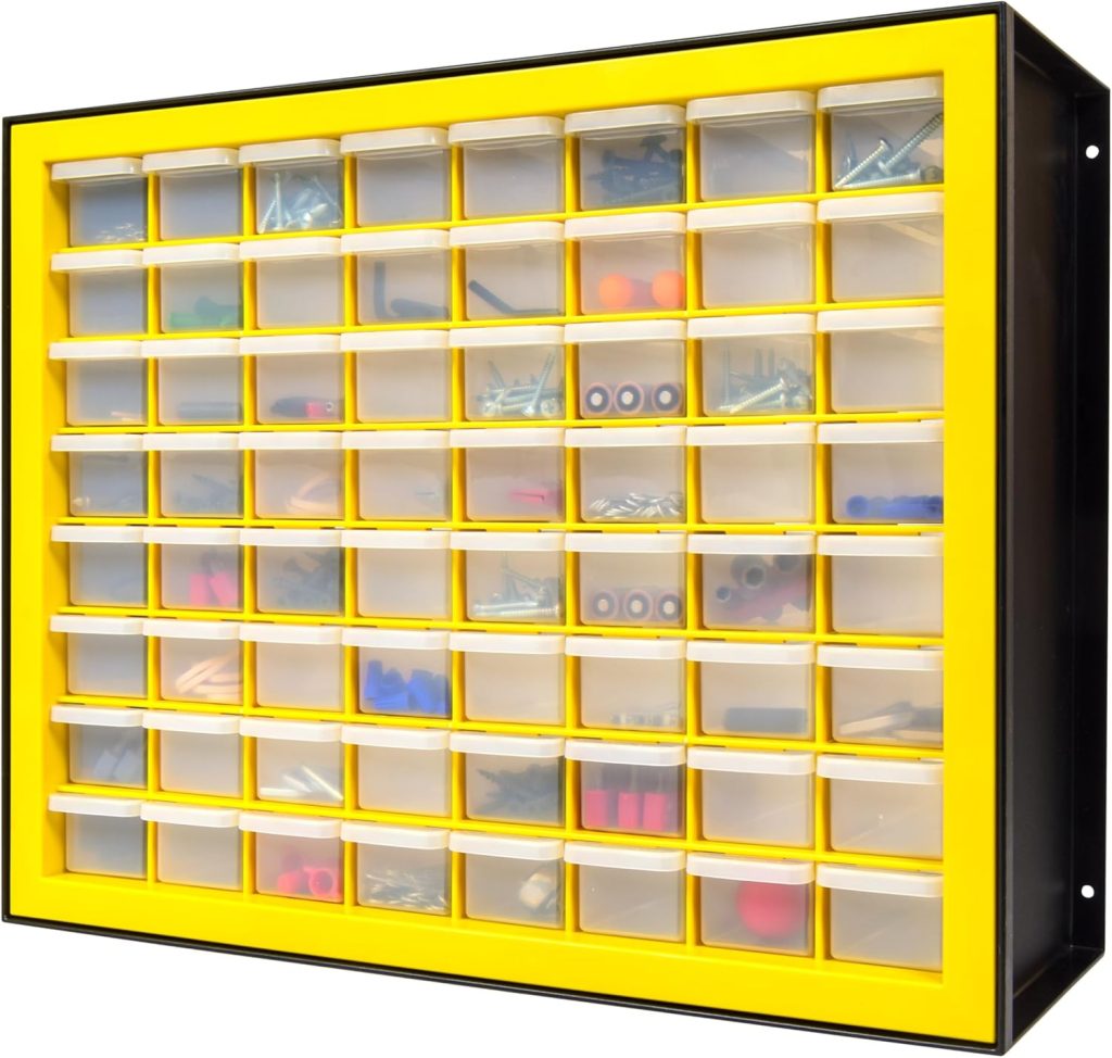IRIS USA Screw Organizer, Hardware Storage Organizer, 64 Drawer Parts Cabinet, Plastic Drawer Storage for Hardware Crafts, Small Parts, Nuts and Bolts, Tool Storage, Scrapbook Art Hobby – Yellow IRIS USA Screw Organizer, Hardware Storage Organizer, 64 Drawer Parts Cabinet, Plastic Drawer Storage for Hardware Crafts, Small Parts, Nuts and Bolts, Tool Storage, Scrapbook Art Hobby – Yellow