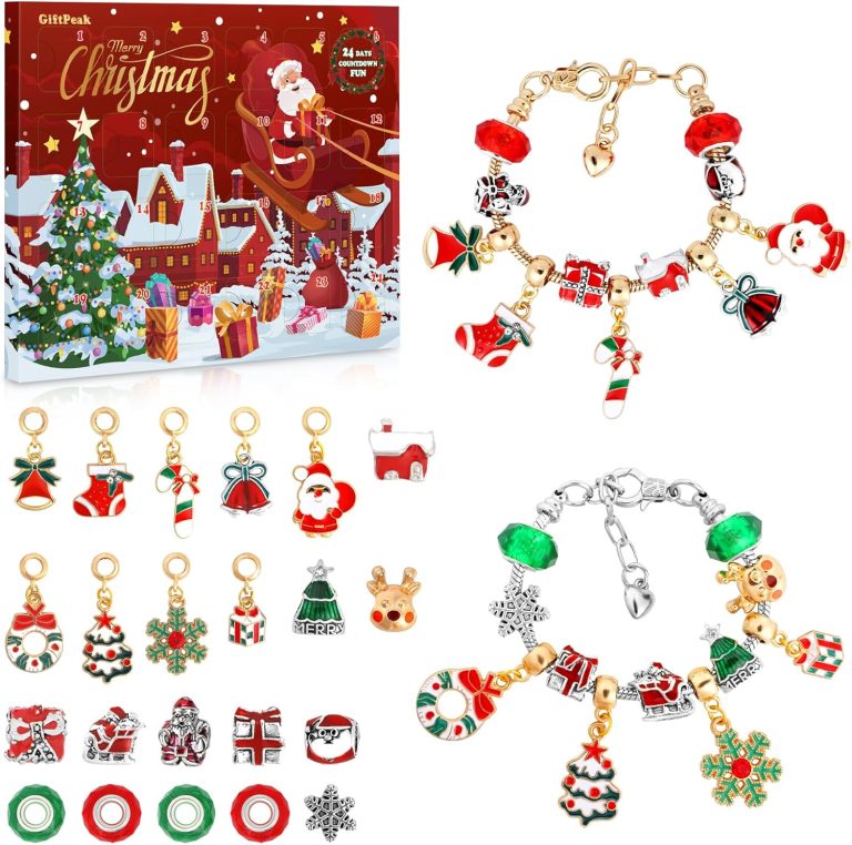 Christmas Charm Bracelet Advent Calendar 2024 Girls, 24-Days DIY Xmas Countdown Calendar 24pcs Christmas Bracelets Set, Creative Jewelry Making Kit Present for Kids Teens Women