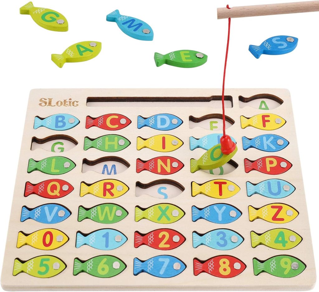 Slotic Magnetic Wooden Fishing Game Toy for Toddlers – Alphabet ABC Fish Catching Counting Learning Education Math Preschool Board Games Toys Gifts for 3 4 5 Years Old Girl Boy Kids Slotic Magnetic Wooden Fishing Game Toy for Toddlers – Alphabet ABC Fish Catching Counting Learning Education Math Preschool Board Games Toys Gifts for 3 4 5 Years Old Girl Boy Kids