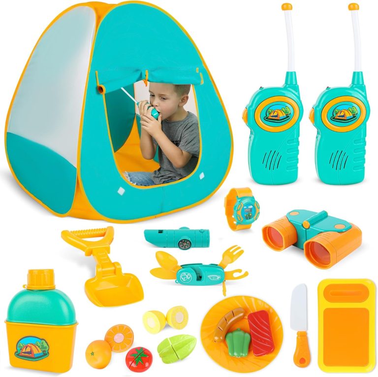 ToyVelt Kids Camping Tent Set with Walkie Talkies – Set Includes Tent, Telescope, 2 Walkie Talkies, and Full Camping Gear Set Indoor and Outdoor Toy – Best Present for 3 4 5 6 Year Old Boys and Girls