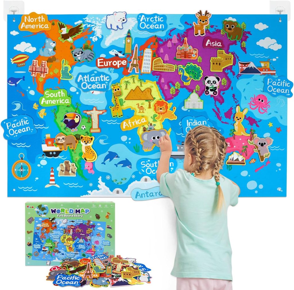Taika World Felt Set, Felt World Map with World Famous Sights, Educational Play Mat Flannel Board Set, 43×28 inch Preschool Learning Flannel Board Taika World Felt Set, Felt World Map with World Famous Sights, Educational Play Mat Flannel Board Set, 43×28 inch Preschool Learning Flannel Board