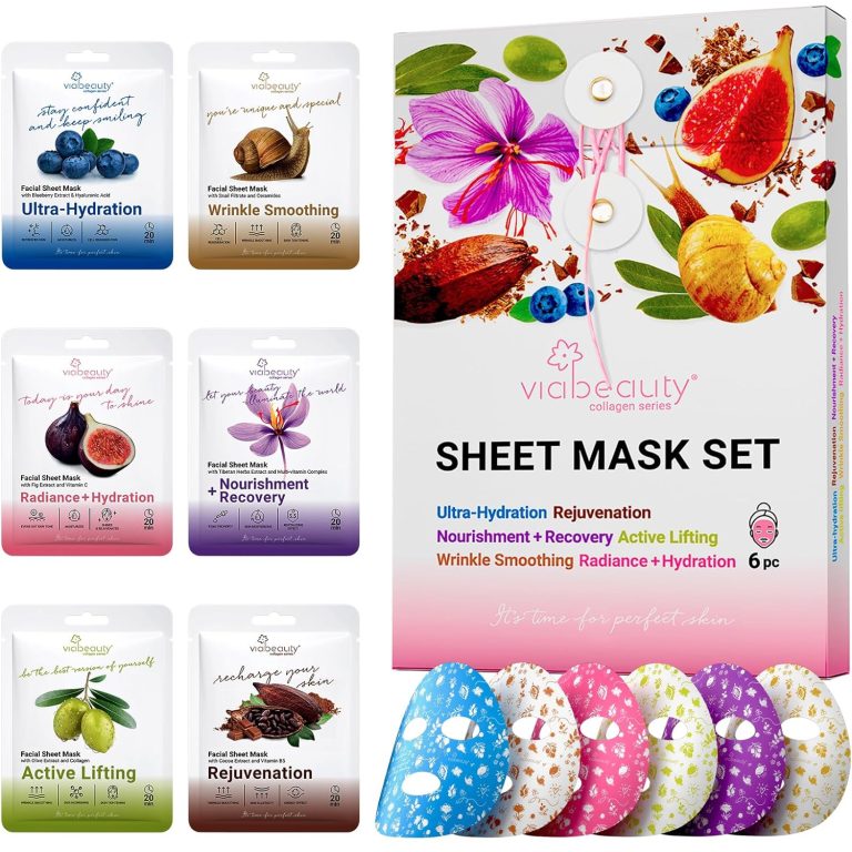 6 Pack of Sheet Face Masks Skincare – Collagen Face Mask Sheets with Hyaluronic Acid, Vitamin C, Snail Mucin – Facial Sheet Mask for Hydrating, Moisturizing, Rejuvenating