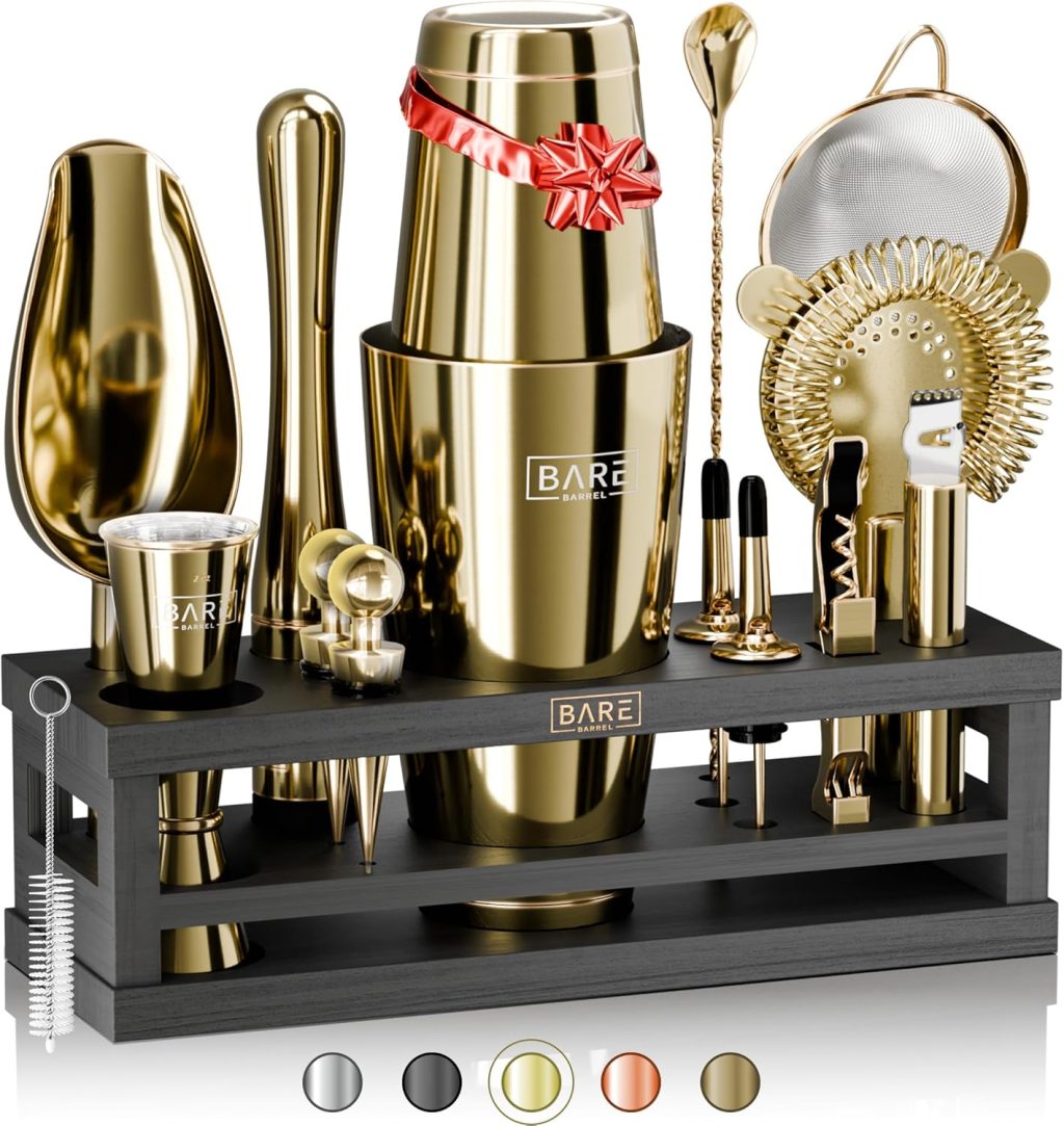 BARE BARREL® Mixology Bartender Kit Bar Set | 16-Piece Cocktail Shaker Set | Martini Barware Mixing Tools for Home Bartending | Incl. 35 Recipe Cards | Gift Set (28oz Boston Shaker, Gold/Black) BARE BARREL® Mixology Bartender Kit Bar Set | 16-Piece Cocktail Shaker Set | Martini Barware Mixing Tools for Home Bartending | Incl. 35 Recipe Cards | Gift Set (28oz Boston Shaker, Gold/Black)