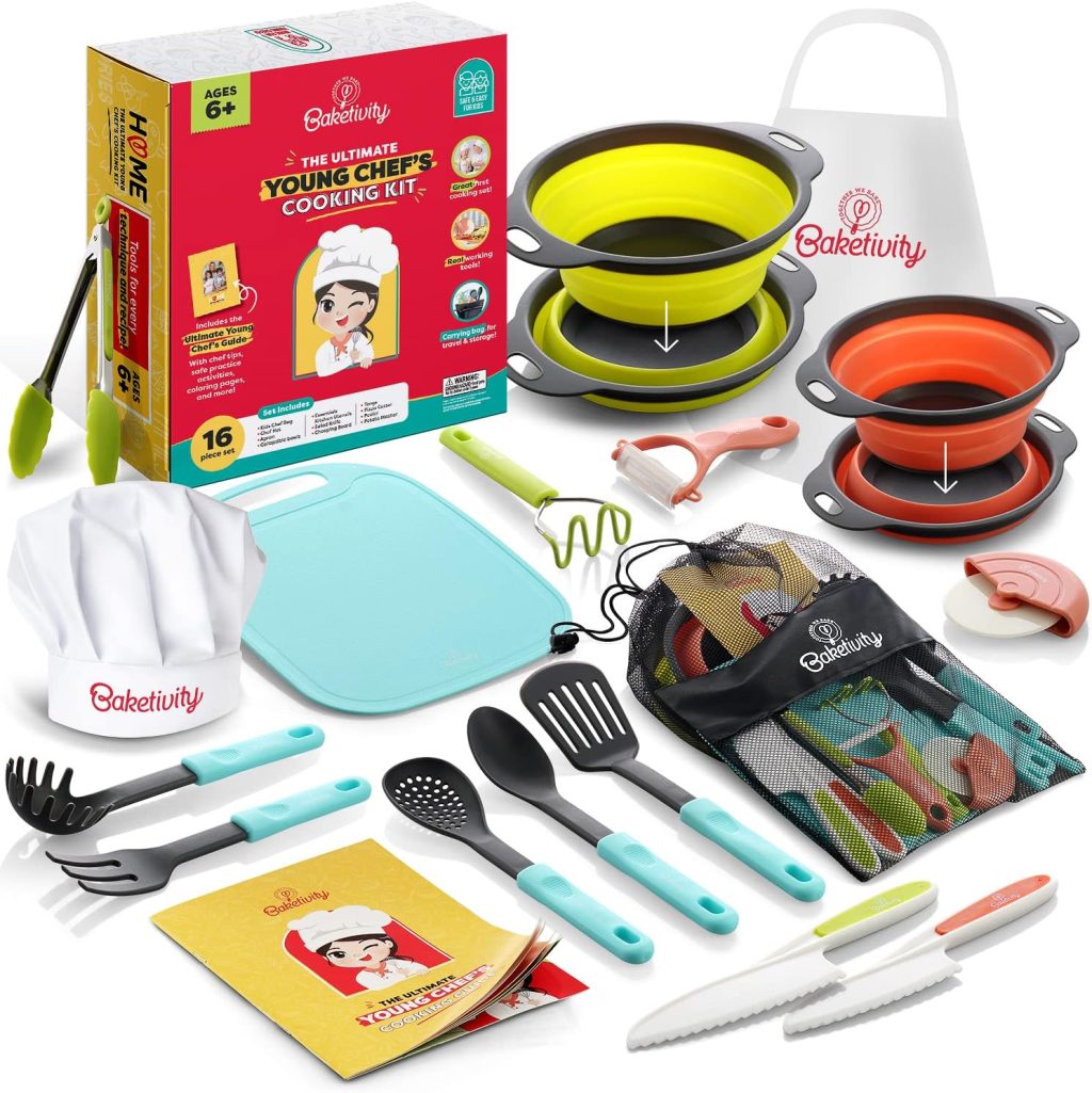 Baketivity Kids Cooking Set Real Utensils With Kitchen Tool Guide – Complete Junior Cooking Set Gift For Girls Or Boys With Mixing Bowls, Cutting Board, Knife, Apron – Kids Baking Set For Real Cooking Baketivity Kids Cooking Set Real Utensils With Kitchen Tool Guide – Complete Junior Cooking Set Gift For Girls Or Boys With Mixing Bowls, Cutting Board, Knife, Apron – Kids Baking Set For Real Cooking