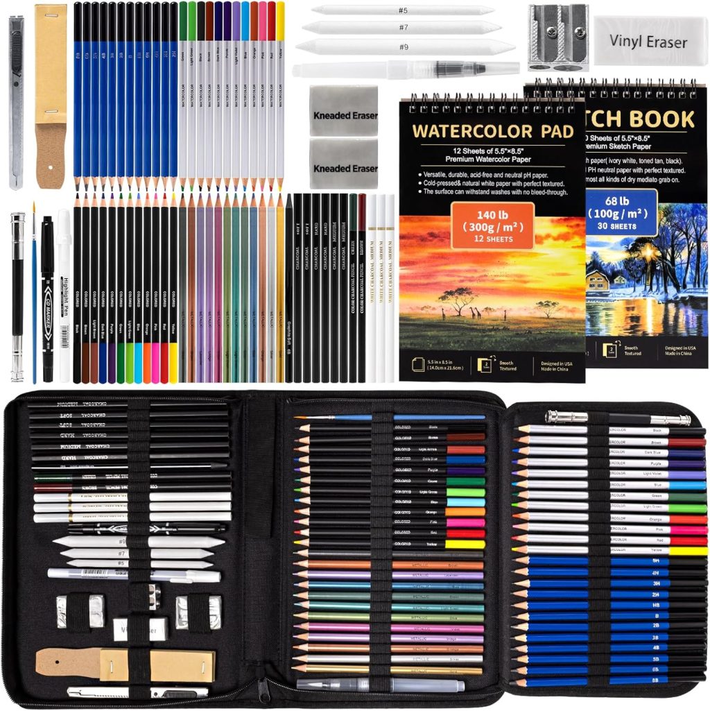 Art Supplies Drawing Pencils Set – 76 Pack Pro Sketching Kit with Sketchbook & Watercolor Pad, Includes Graphite, Charcoal, Watercolor & Metallic Pencils for Kids, Teens, Adults Art Supplies Drawing Pencils Set – 76 Pack Pro Sketching Kit with Sketchbook & Watercolor Pad, Includes Graphite, Charcoal, Watercolor & Metallic Pencils for Kids, Teens, Adults