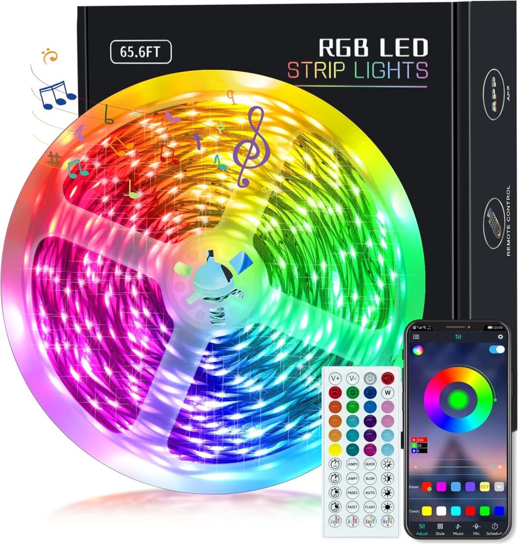 KEELIXIN 65.6ft LED Lights for Bedroom, Music Sync RGB LED Strip Lights with APP & Remote Control, Luces LED para Cuarto, Bluetooth LED Lights for Room, Home Decoration KEELIXIN 65.6ft LED Lights for Bedroom, Music Sync RGB LED Strip Lights with APP & Remote Control, Luces LED para Cuarto, Bluetooth LED Lights for Room, Home Decoration