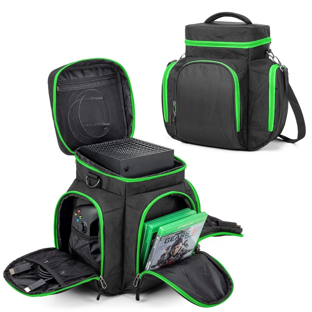 Trunab Console Carrying Case Compatible with Xbox Series X, Travel Bag with Multiple Storage Pockets for Xbox Controllers, Games, Cables, Portable Hard Disk and Other Accessories (Patent Design) Trunab Console Carrying Case Compatible with Xbox Series X, Travel Bag with Multiple Storage Pockets for Xbox Controllers, Games, Cables, Portable Hard Disk and Other Accessories (Patent Design)