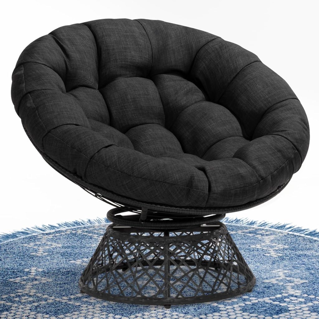 Bme 40″ Ergonomic Wicker Papasan Chair with Soft Thick Density Fabric Cushion, High Capacity Steel Frame, 360 Degree Swivel for Living, Bedroom, Reading Room, Lounge, Onyx Stone Bme 40″ Ergonomic Wicker Papasan Chair with Soft Thick Density Fabric Cushion, High Capacity Steel Frame, 360 Degree Swivel for Living, Bedroom, Reading Room, Lounge, Onyx Stone