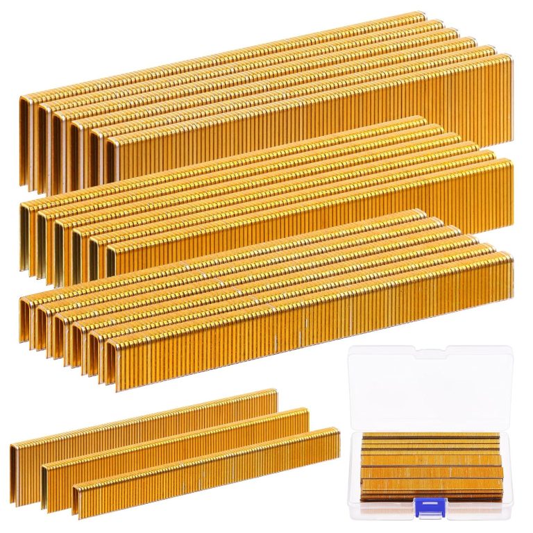 Glarks 2800Pcs 18 Gauge Narrow Crown Staples, 3 Sizes 1/2″, 3/4″, 1″ Galvanized Crown Narrow Staples Assortment Kit for Electric Stapler, Pneumatic, DIY Home Improvement (Gold)