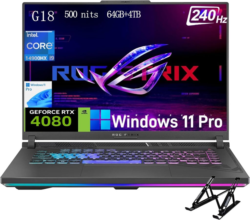 ASUS ROG Strix G18 Gaming Laptop, 18″ 240Hz WQXGA Display, Intel 24-Core i9-14900HX, RTX 4080, 64GB DDR5, 4TB SSD, Backlit Keyboard, Windows 11 Pro, cefesfy Accessories ASUS ROG Strix G18 Gaming Laptop, 18″ 240Hz WQXGA Display, Intel 24-Core i9-14900HX, RTX 4080, 64GB DDR5, 4TB SSD, Backlit Keyboard, Windows 11 Pro, cefesfy Accessories