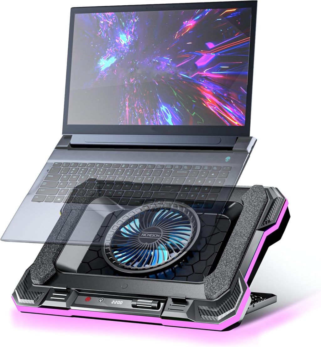AICHESON Gaming Laptop Cooling Pad with Powerful Cooler Fans, RGB Lighting and Phone Holder for 15-19 inch Laptops and PC Computers AICHESON Gaming Laptop Cooling Pad with Powerful Cooler Fans, RGB Lighting and Phone Holder for 15-19 inch Laptops and PC Computers