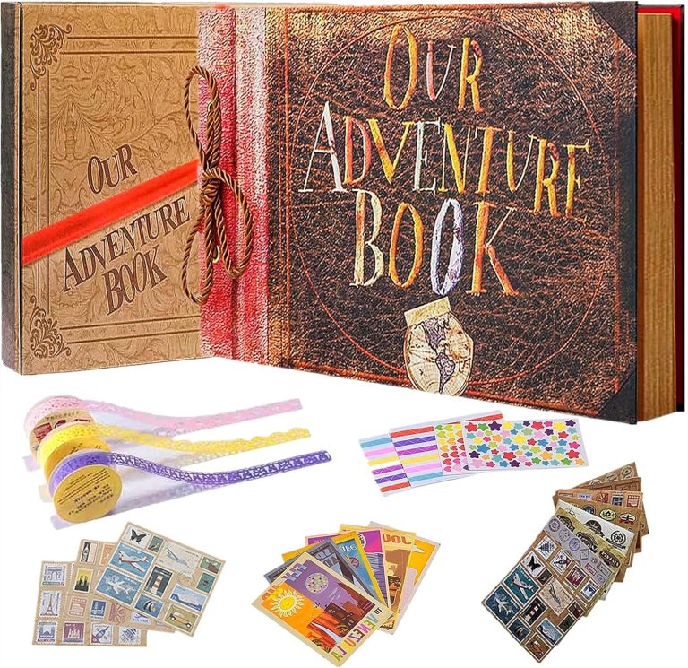 Our Adventure Book Scrapbook DIY Handmade Retro Style Travel Souvenir, 11.92 x 7.62″ Leather-Bound Scrapbook Inspired by ‘Up’, Gift for Couples Anniversary, Weddings, Travelling, Birthday, Christmas