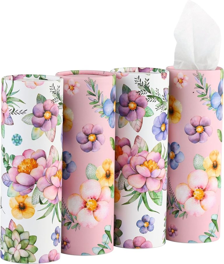 Car Tissues Holder with Facial Tissues – 4 PK – Travel Tissue Tubes Box Container Perfect Fit for Car Cup Holder Car Tissues Cylinder (Pink)