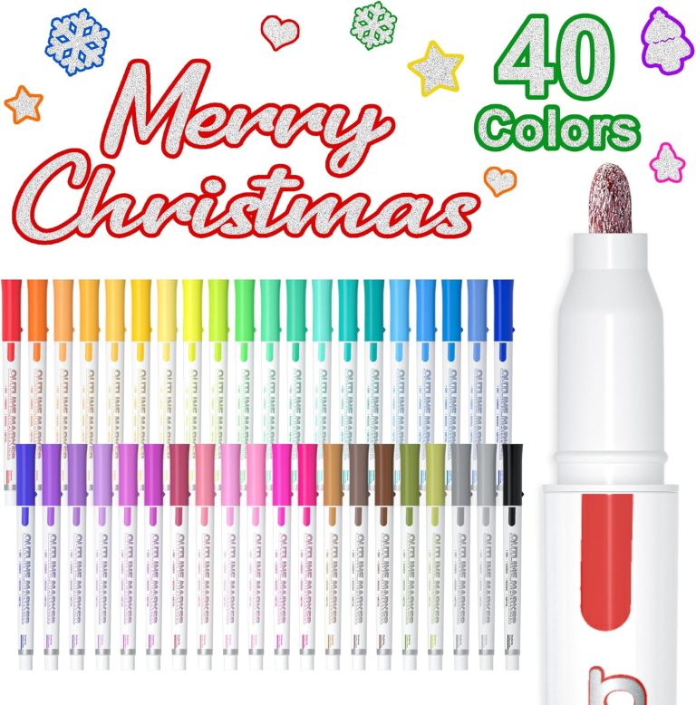 Shuttle Art Double Line Outline Permanent Markers, 40 Colors Squiggles Shimmer Markers Set, Self Outline Metallic Marker Pens for Art, Drawing, Doodling, Card Making, Christmas Card, DIY Crafts