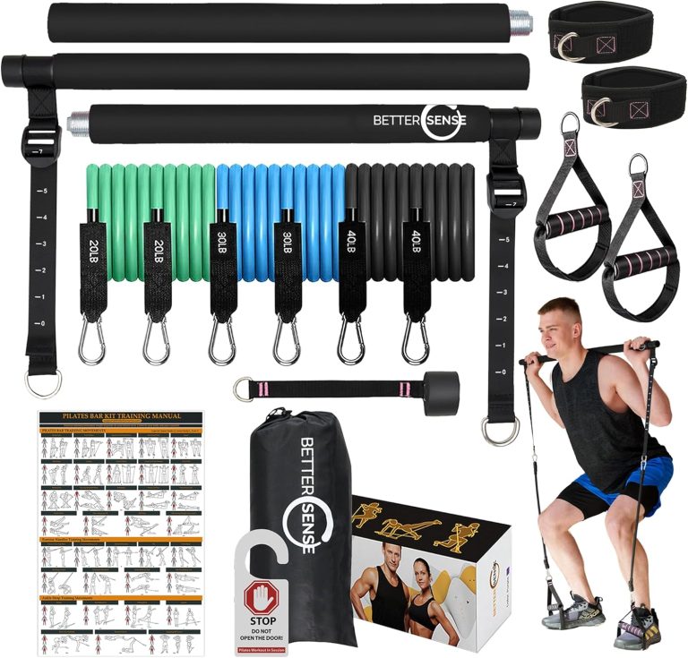 Upgraded Pilates Bar Kit – 39” Adjustable Exercise Equipment for Men, Women with 6X 20, 30, 40 lbs Resistance Bands with Adjustment Buckle – Pilates Equipment for Home Workouts for All Fitness Levels