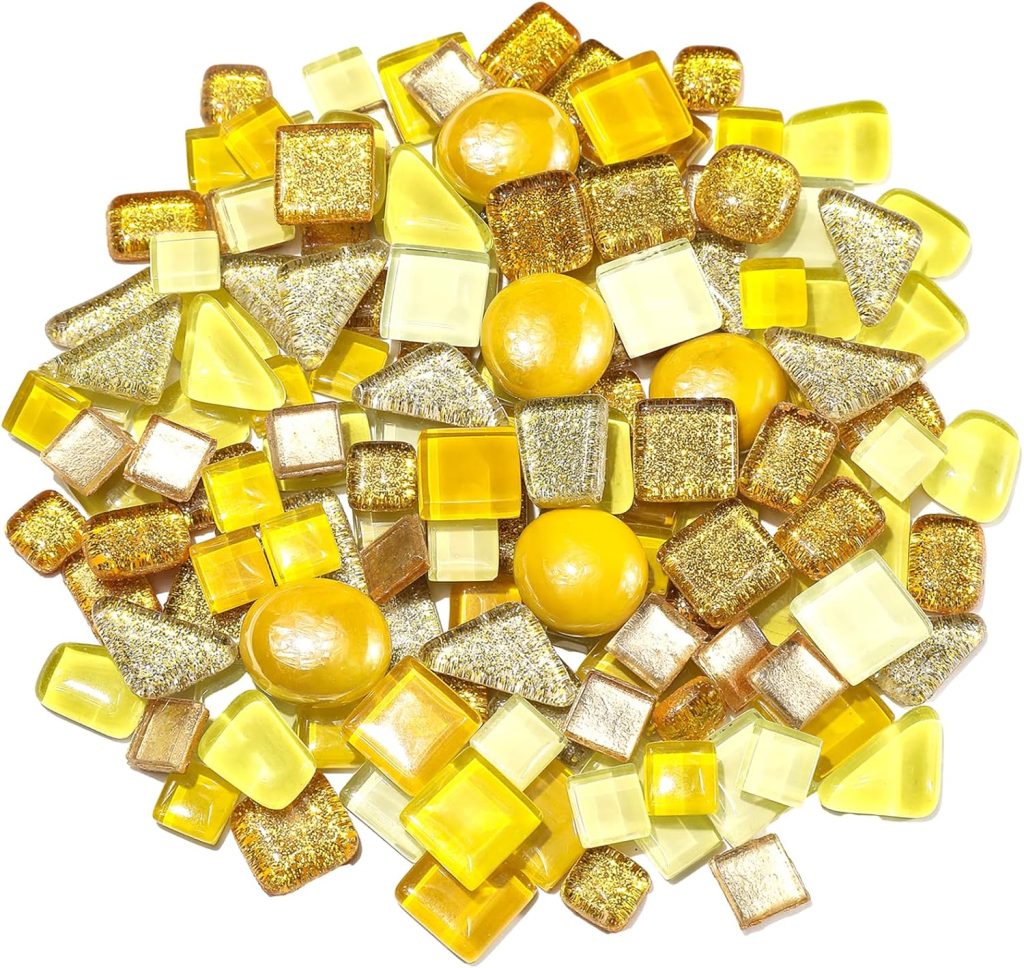400g Irregular Mixed Glass Mosaic Tiles, Mosaic Puzzle Materials for DIY Art Projects and Home Decor, Mosaic Making Supplies, Adult Mosaic Kit – (Yellow Series)