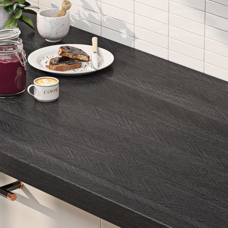 17.7×276″ Wood Contact Paper Peel and Stick Countertop Vinyl Wrap Waterproof Dark Grey Wood Look Contact Paper for Countertops Cabinets Removable Wallpaper Thick Kitchen Counter Top Covers