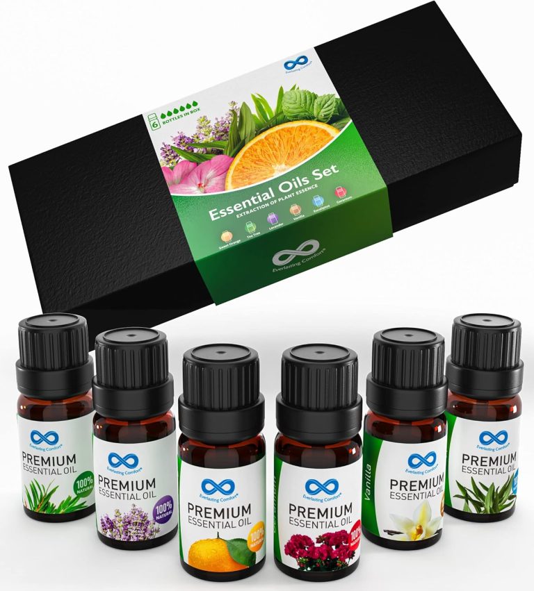 Everlasting Comfort Pure Essential Oils Set – Natural Aromatherapy Essential Oils for Diffuser, Humidifier, Home, Skin – Lavender, Geranium, Vanilla, Eucalyptus, Tea Tree, Sweet Orange Fragrance Kit
