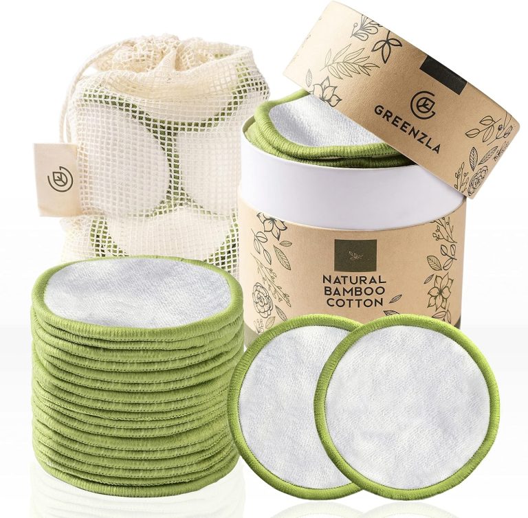 Greenzla Reusable Makeup Remover Pads (20 Pack) Washable Laundry Bag & Round Box for Storage, Reusable Bamboo Cotton Rounds for All Skin Types – Reusable Cotton Rounds for Face – Reusable Cotton Pads