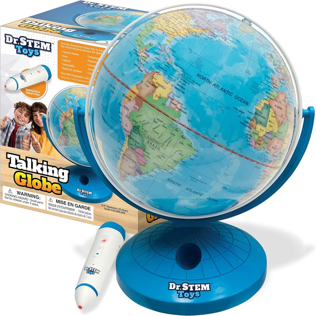 Dr. STEM Toys Talking World Globe with Interactive Stylus Pen and Stand, Colorful Map for Early Learning and Teaching – Includes Trivia, Q&A, and Music – 9 Inches in Height, Ages 6+ Dr. STEM Toys Talking World Globe with Interactive Stylus Pen and Stand, Colorful Map for Early Learning and Teaching – Includes Trivia, Q&A, and Music – 9 Inches in Height, Ages 6+