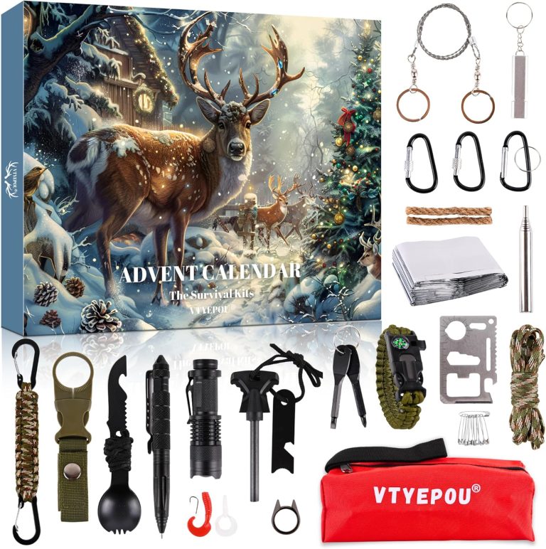Survival Kit Advent Calendar for Men – Survival Tools Advent Calendar for Adult Teen 24 Days Christmas Countdown – 2024 Xmas Holiday Surprise Gift for Outdoor Enthusiasts