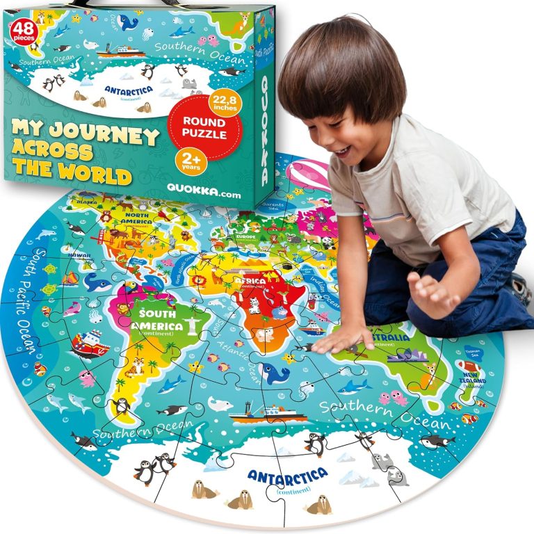 QUOKKA Floor Puzzles for Kids Ages 3-5 – 48 Piece Round Puzzles for Kids 4-8 Years Old – Large Giant Educational Toddler Puzzles Ages 2-4 – World Activity Game Toy for Boys and Girls