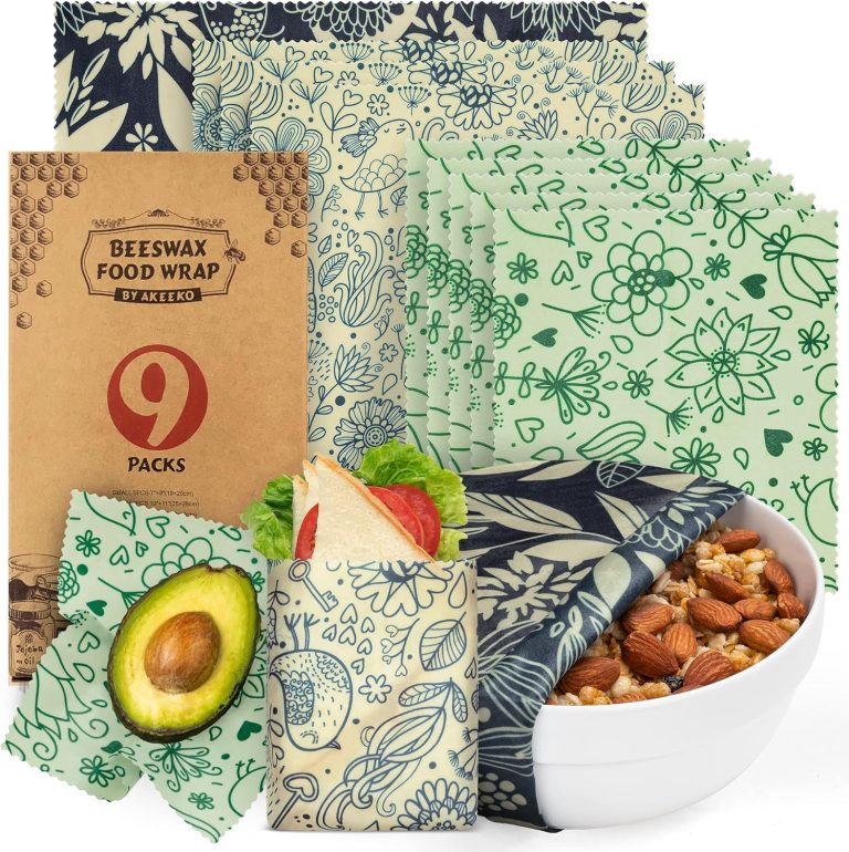 Akeeko Reusable Beeswax Food Wraps – Assorted 9 Packs, Eco-Friendly Reusable Wrap, Biodegradable, Zero Waste, Organic Cloth, Sustainable, Plastic-Free Food Storage, 1Large, 3Medium, 5Small Sizes