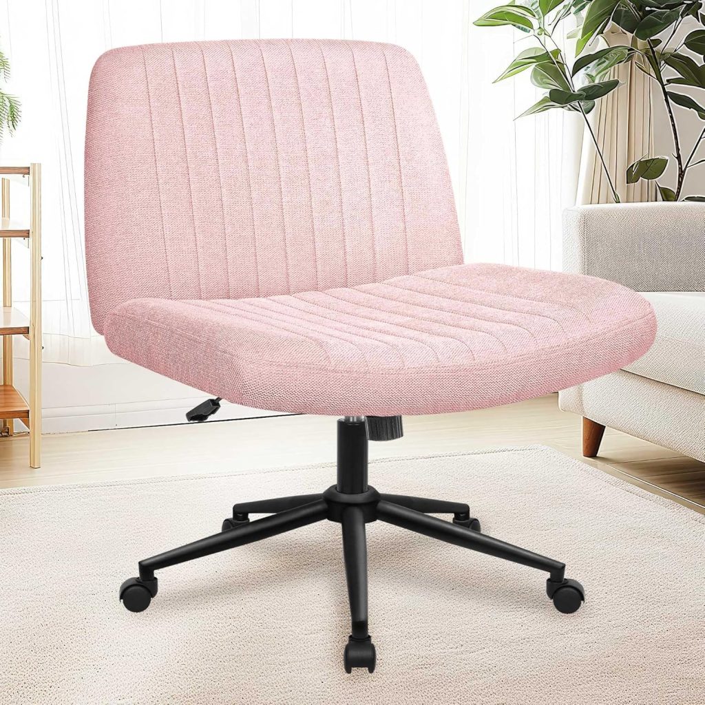 NEO CHAIR Criss Cross Chair with Wheels, Armless Cross Legged Office Desk Chair, Wide Comfy Vanity Rolling Swivel Modern Comfortable Fabric Computer Task Chairs for Home Office (Pink) NEO CHAIR Criss Cross Chair with Wheels, Armless Cross Legged Office Desk Chair, Wide Comfy Vanity Rolling Swivel Modern Comfortable Fabric Computer Task Chairs for Home Office (Pink)