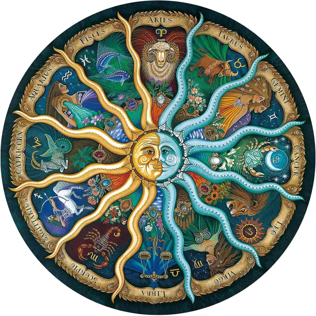 1000 Pieces Zodiac Jigsaw Puzzles for Adults Kids Teen Round Puzzle Game Toys Gift Zodiac Horoscope 26.7″ x 26.7″