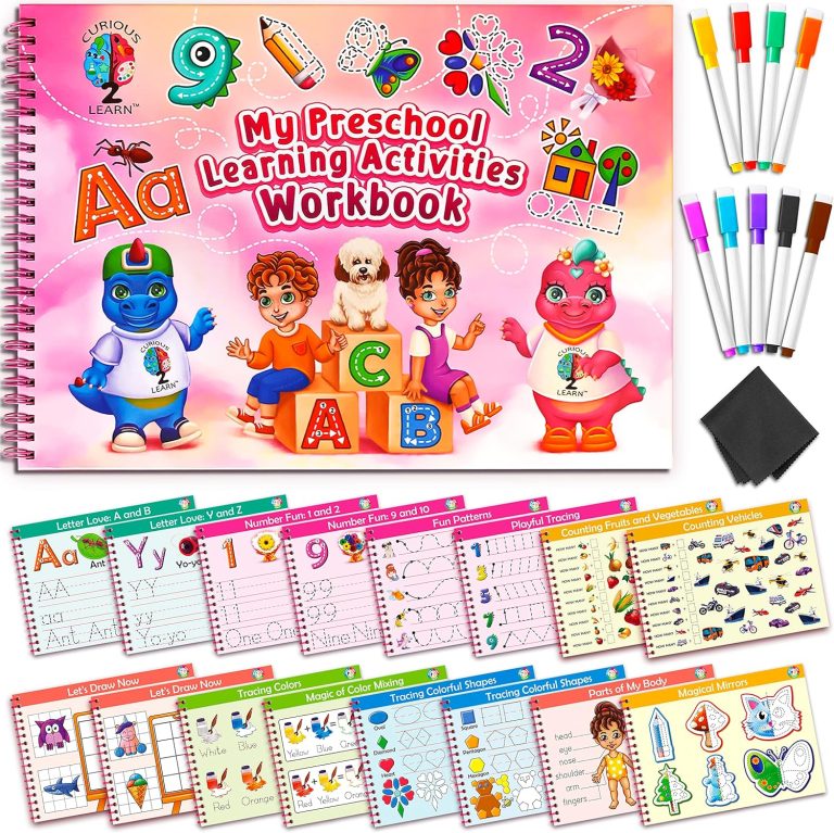 Curious 2 Learn Preschool Learning Activities Workbook | Tracing Kindergarten Resources Workbooks I ABC Learning for Toddlers | Busy Book | 4 Year Old Girl Birthday Gift | Pink