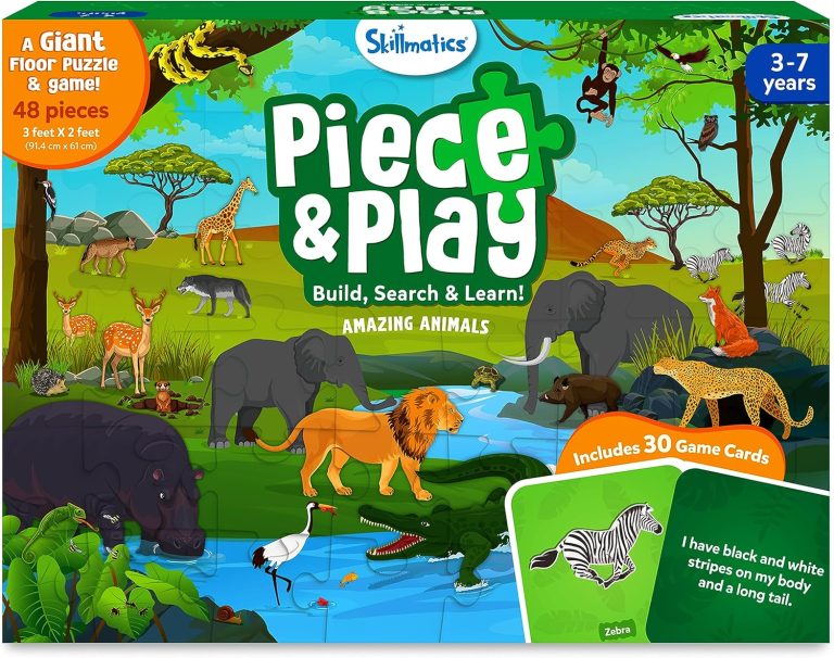 Skillmatics Floor Puzzle & Game – Piece & Play Wild Animals, Jigsaw & Toddler Puzzles, Educational Toy, Gifts for Boys & Girls Ages 3, 4, 5, 6, 7 (48 Pieces, 2 x 3 feet)