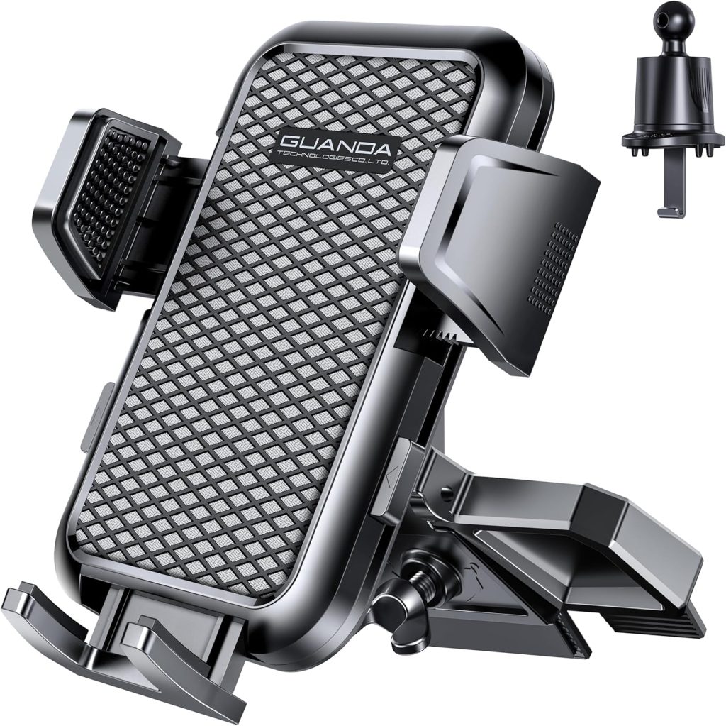 Car Phone Holder, CD Phone Mount with Vent Hook Clip [Thick Cases Friendly], 360° Adjustable Car Vent Phone Mount & CD Phone Holder for Car, Fit for iPhone & Android Cell Phone (Black + Hook)