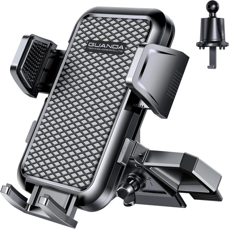 Car Phone Holder, CD Phone Mount with Vent Hook Clip [Thick Cases Friendly], 360° Adjustable Car Vent Phone Mount & CD Phone Holder for Car, Fit for iPhone & Android Cell Phone (Black + Hook)