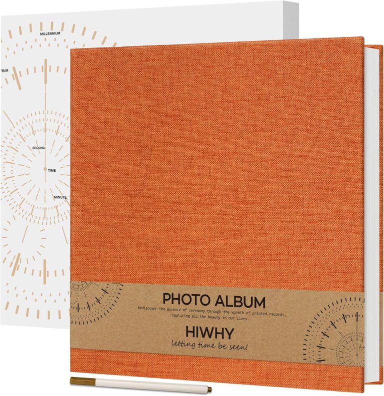 Large Photo Album Self Adhesive for 4×6 8×10 Pictures Scrapbook Album DIY Scrap Book 60 Sticky Pages Family Wedding Couple with A Metallic Pen Orange