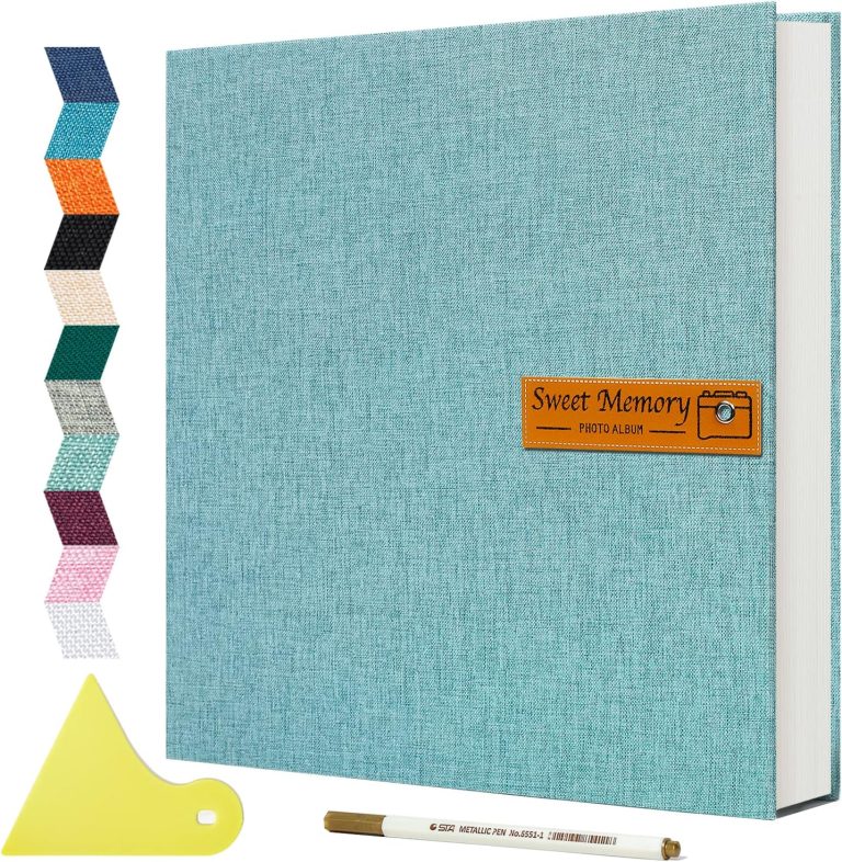 Spbapr Large Photo Album Self Adhesive Magnetic Scrapbook,DIY Scrapbook Album for 4×6 5×7 8×10 Picture,60 Pages Linen Cover Memory Book for Wedding Family Baby Pets, with Metallic Pen and Scraping