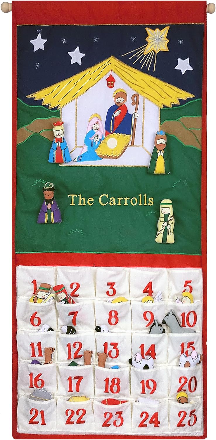 Personalized Traditional Nativity Advent Calendar by Pockets Of Learning | Holiday Décor, Crèche Manger Scene, Christmas Fabric Wall Hanging, Seasonal Cloth Countdown