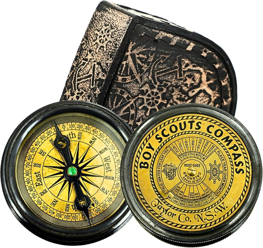 Vintage Boy Scouts Brass Compass with 50-Year Engraved Calendar Lid & Leather Case – 2.5 Inch Antique Design, Accurate Navigation for Outdoor Adventures, Hiking, and Camping Gear Vintage Boy Scouts Brass Compass with 50-Year Engraved Calendar Lid & Leather Case – 2.5 Inch Antique Design, Accurate Navigation for Outdoor Adventures, Hiking, and Camping Gear