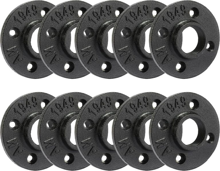 3/4″ Heavy Duty Black Floor Flange, Home TZH 10 Pack Malleable iron Pipe Flange for Industrial vintage style, Flanges with Threaded Hole for DIY Project/Furniture/Shelving Decoration(3/4″, 10)