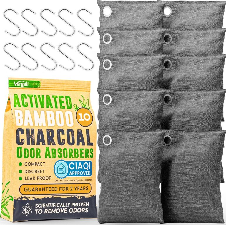 Activated Charcoal Odor Absorber 10×3.5oz w Hooks. Nature Fresh Bamboo Charcoal Air Purifying Bag Home Closet Air Freshener Deodorizer Odor Eliminator
