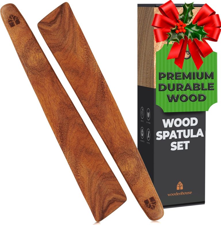 12 inch Teak Wood Spatula for Cast Iron, Small Wood Flipper, Egg Scraper, Flat Wooden Turner, Multipurpose Wood Cooking Utensil, Spatulas Perfect for Flipping, Serving, Scraping & Turning. Set of 2